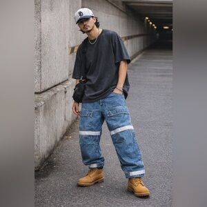 Vintage Y2K Le Jeande Marithé François Girbaud 38R Shuttle Velcro Cargo Jeans